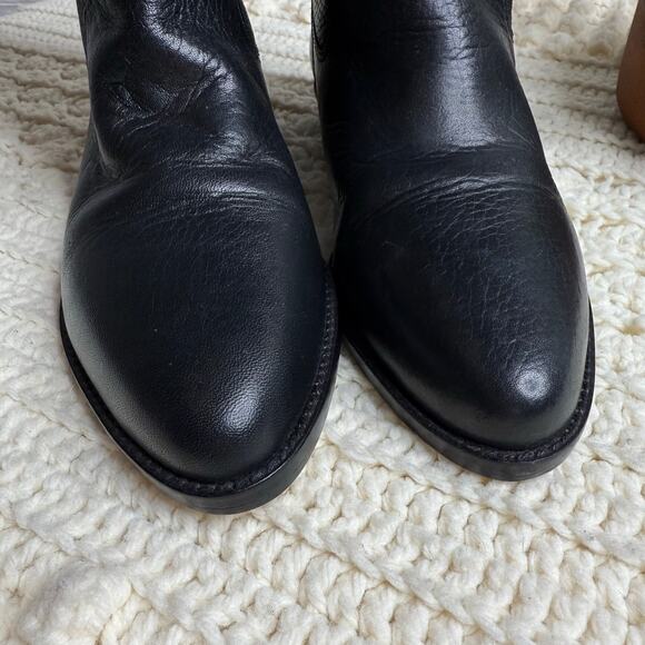 VINTAGE NINE WEST Women's Size 7 Pebbled Leather Flat Cowboy Boot Black Pull On - Picture 10 of 13